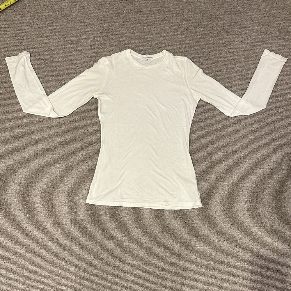 James Perse Classic White Long Sleeve Cotton Crew Neck Tee Size 3